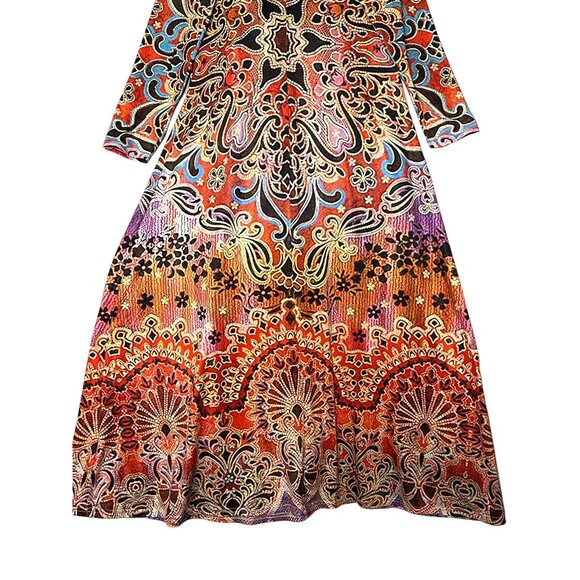 Bohemian Long Sleeve V-Neck Maxi Dress Large A Style Fall Comfortable - Picture 8 of 11